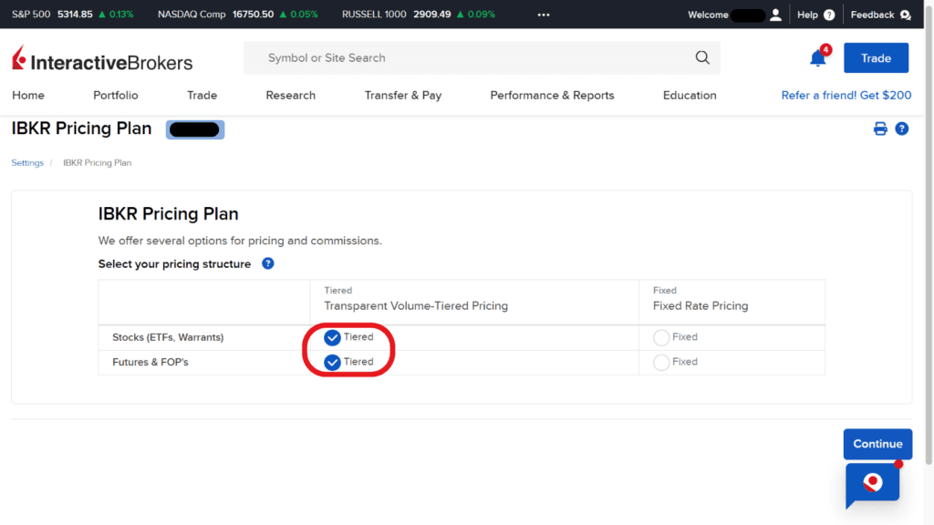 IBKR how to switch to tiered pricing from fixed pricing 4